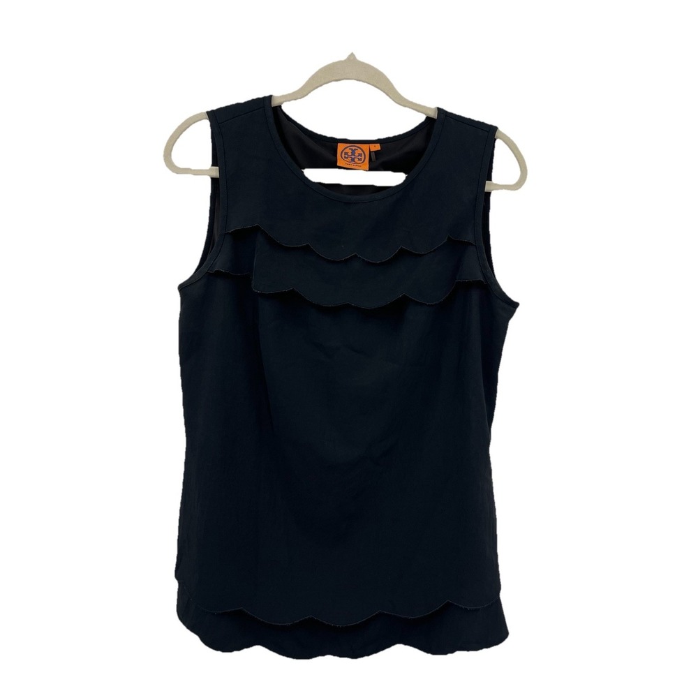 Tory Burch‎ Women's Black Sleeveless Top Size 6 Scalloped Blouse